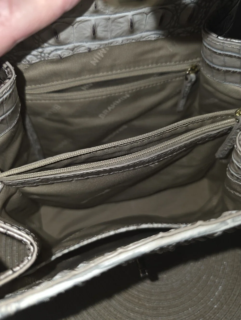 Brahmin Light Gray Croc-Embossed Satchel with Matching Wallet & Coin Pouch